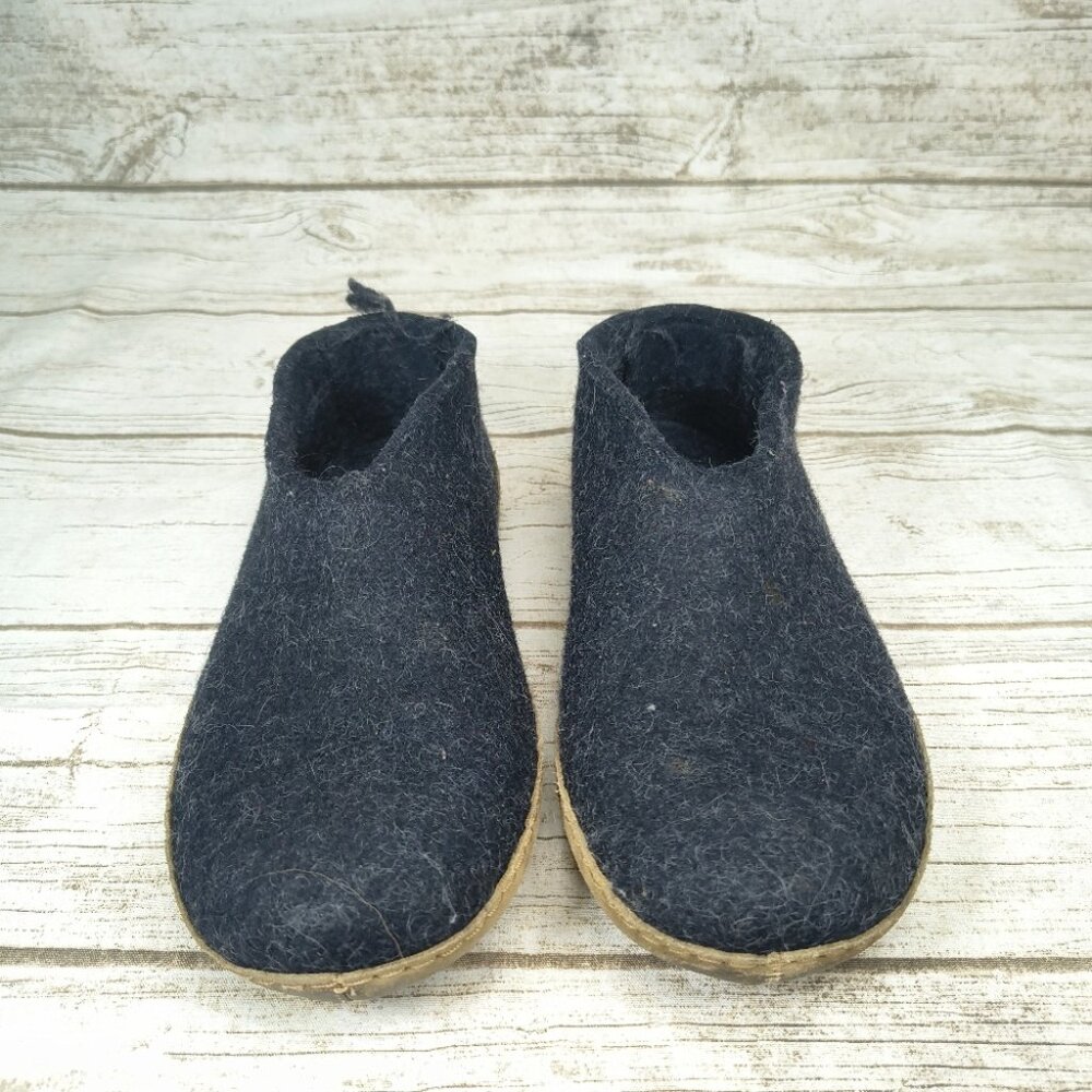 Glerups Dark Blue Felted Wool Slippers Size 40
